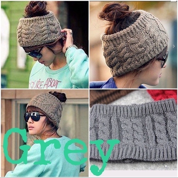 Hand Knit Winter Headband l GREY KNIT WOOL HEADBAND WRAP - Picture 1 of 2